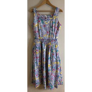 80s 90s Vintage Pink Floral Garden Party Dress Midi Bows on Back Size 12